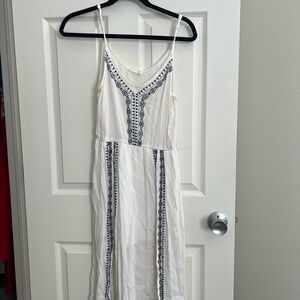 Elegant White and Blue Embroidered Dress